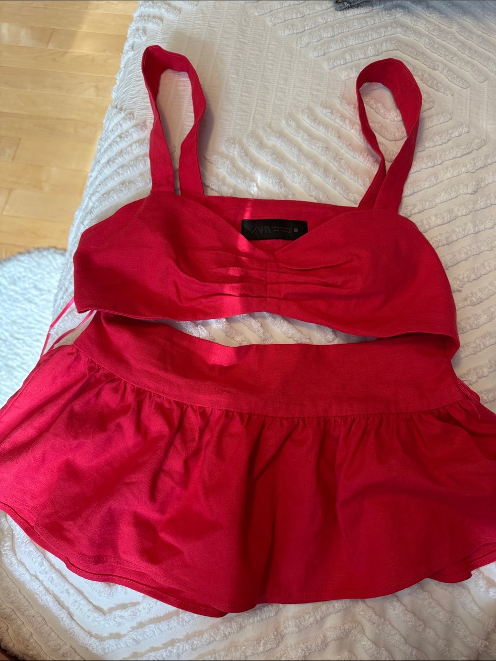 Zara Red Peplum Crop Top with Straps
